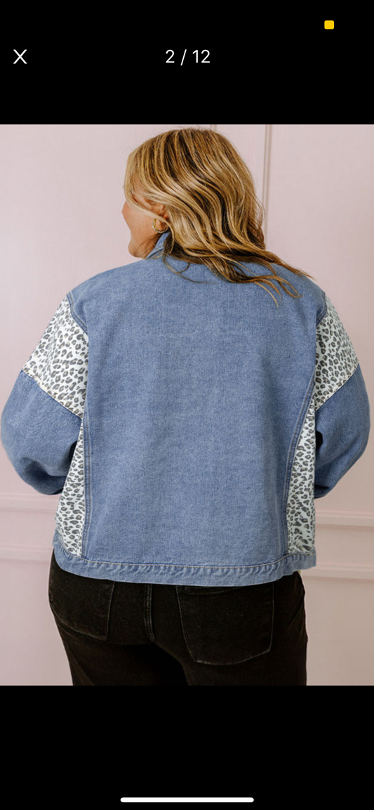 Curvy Leopard Denim Jacket