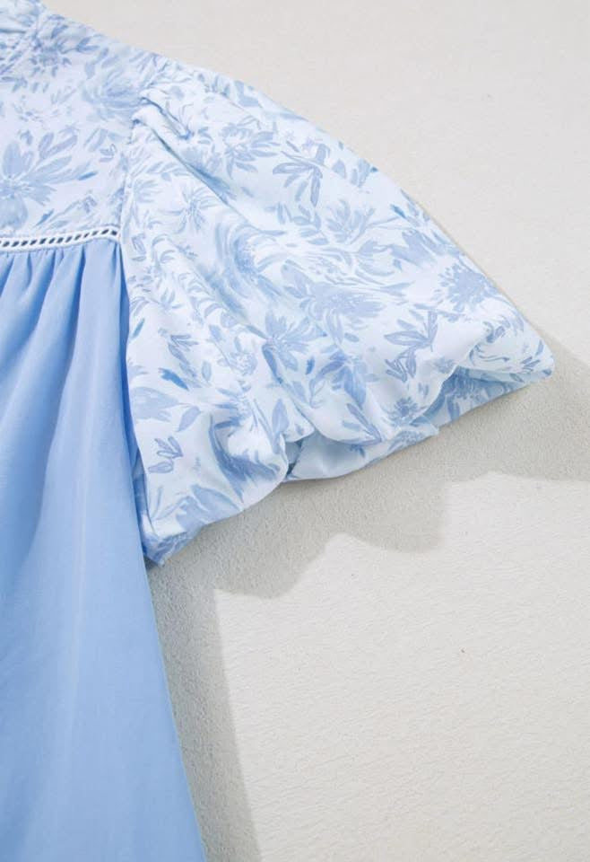 Blue Floral Ruffle Top