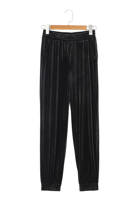 Black Vintage Pocket Velvet Jogger Pants