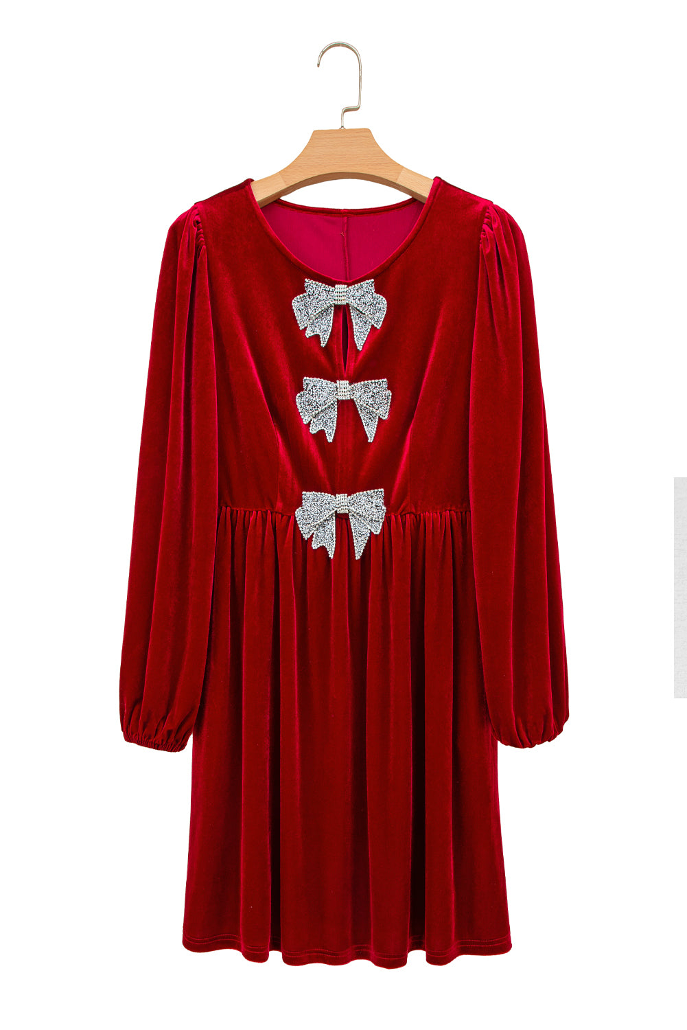 Evergreen Bowknot Decor High Waist Velvet Mini Dress