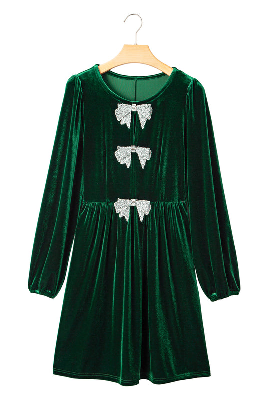 Evergreen Bowknot Decor High Waist Velvet Mini Dress