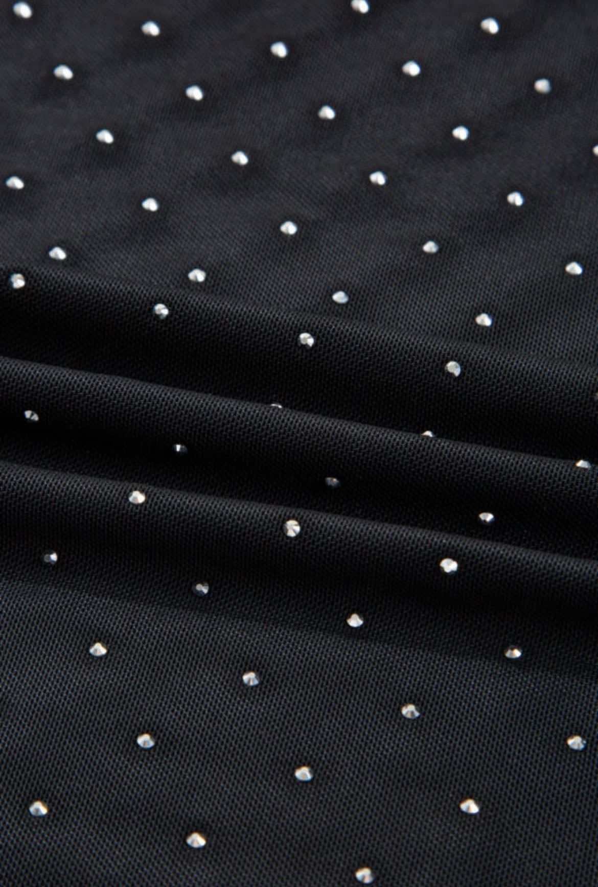 Black Rhinestone Mesh Top