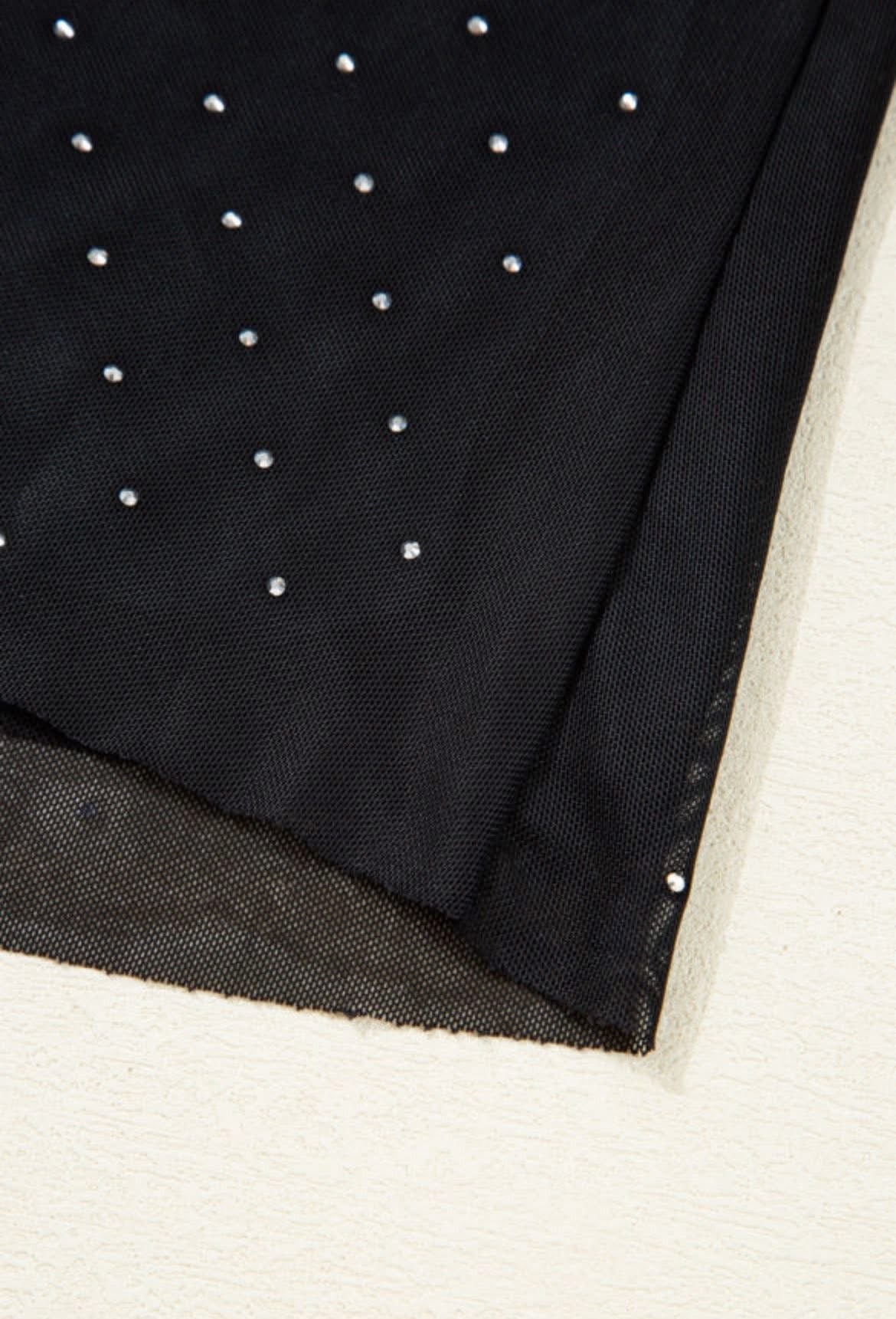 Black Rhinestone Mesh Top