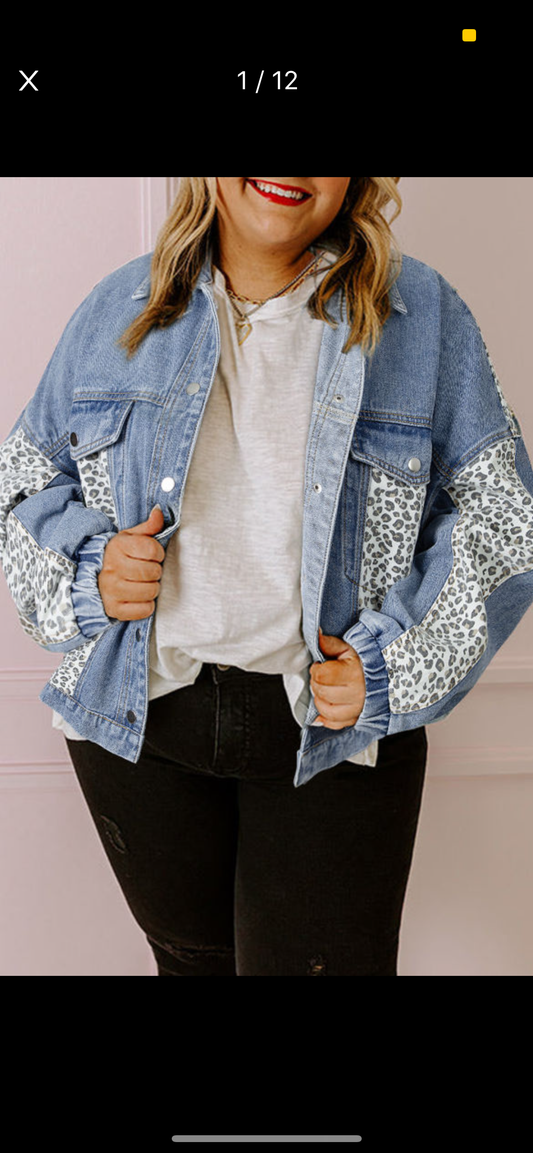 Curvy Leopard Denim Jacket