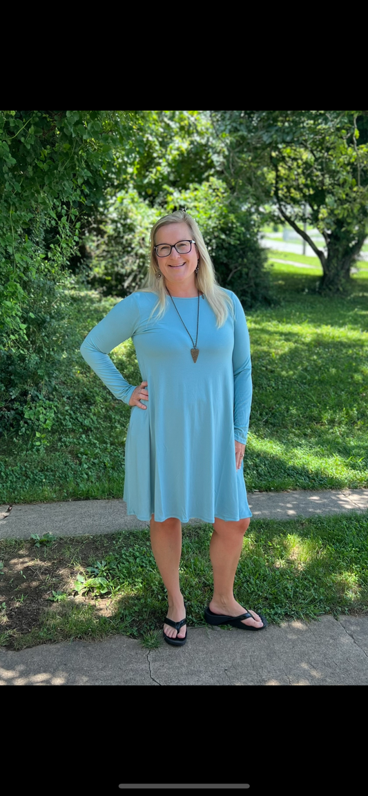 Dusty Teal Dress WITH Pockets