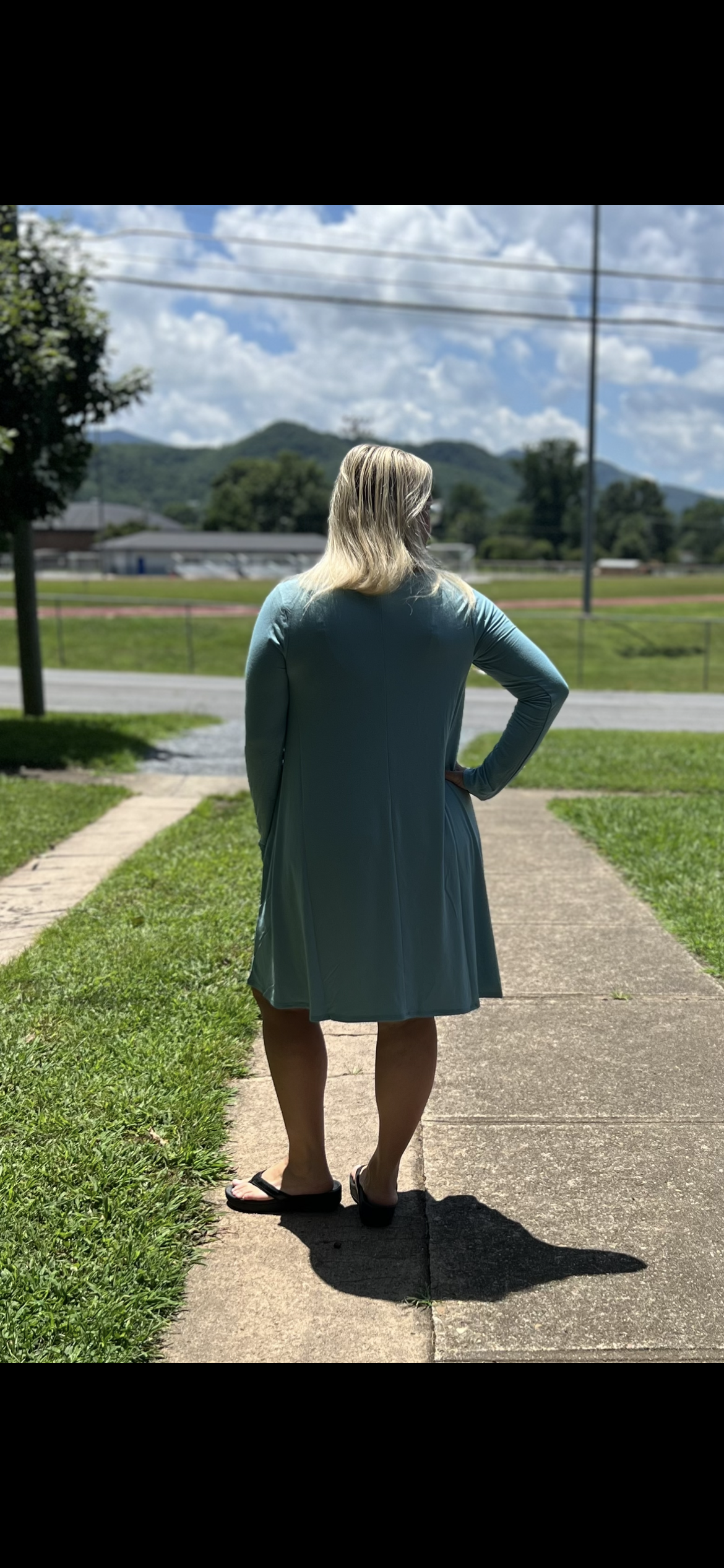 Dusty Teal Dress WITH Pockets