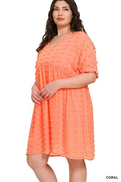 Coral Swiss Dot Dress
